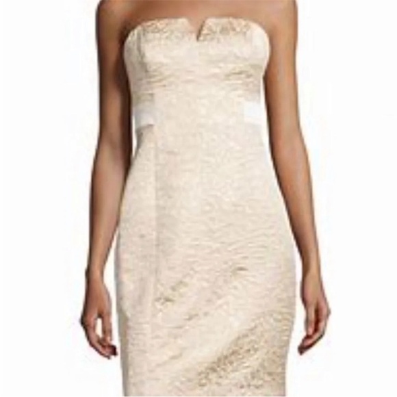 NWT Halston Heritage Gold Jacquard Strapless Dress Formal Evening Cocktail